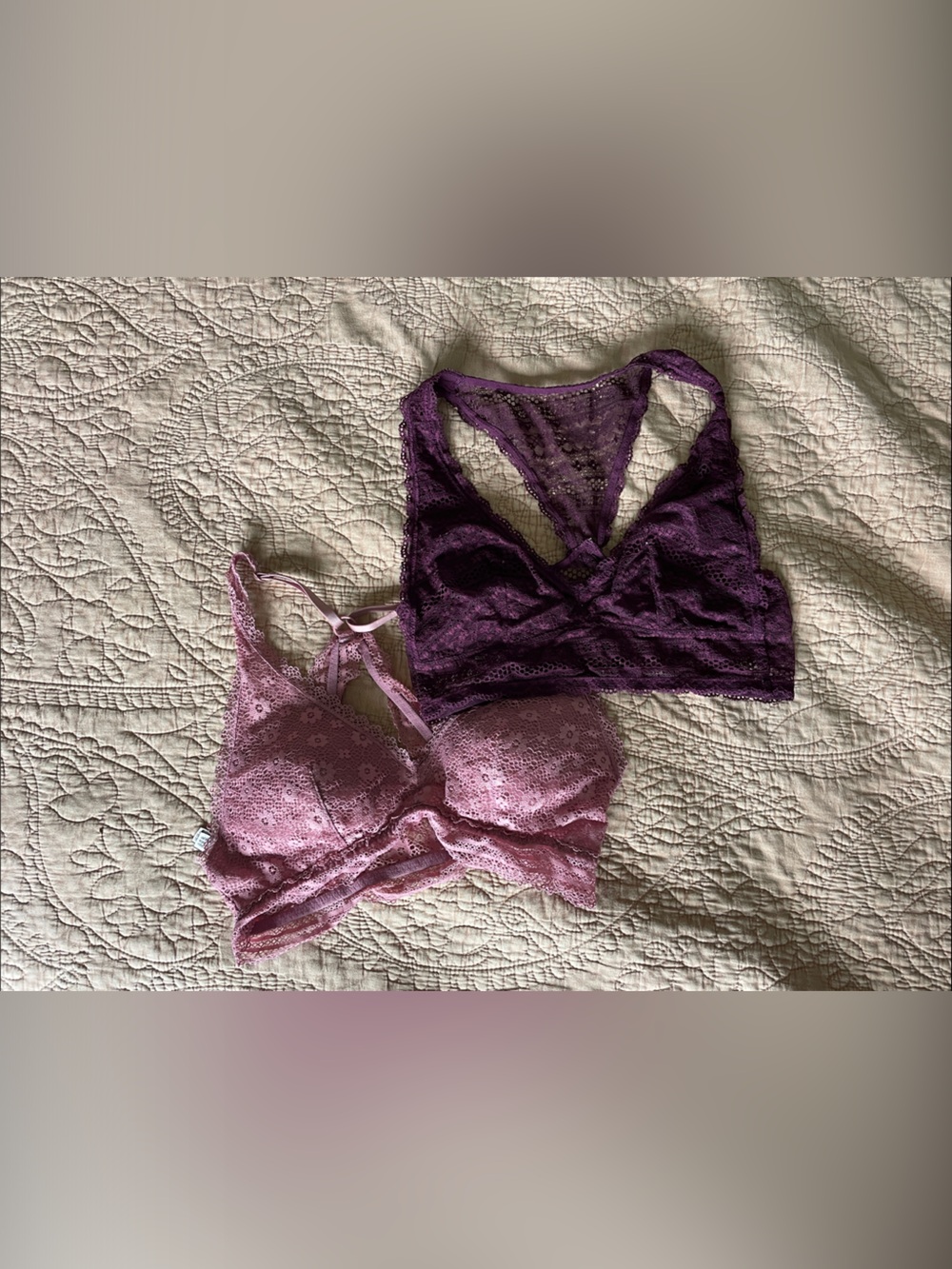 Set of 2 Victoria's Secret Lace Bralettes in Dusty Pink and Plum